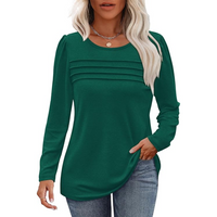 Trendy Pleated Long Sleeve Tunic Top - Sarah