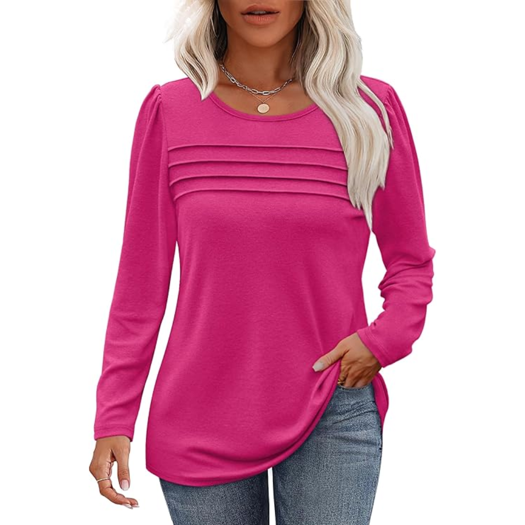 Trendy Pleated Long Sleeve Tunic Top - Sarah