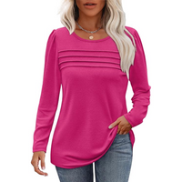 Trendy Pleated Long Sleeve Tunic Top - Sarah