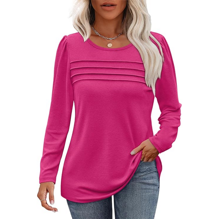 Trendy Pleated Long Sleeve Tunic Top - Sarah