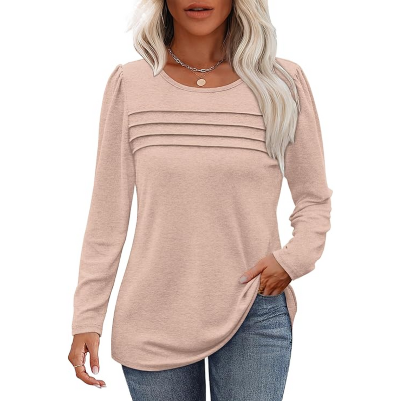 Trendy Pleated Long Sleeve Tunic Top - Sarah