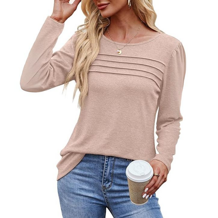 Trendy Pleated Long Sleeve Tunic Top - Sarah