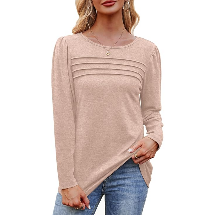 Trendy Pleated Long Sleeve Tunic Top - Sarah