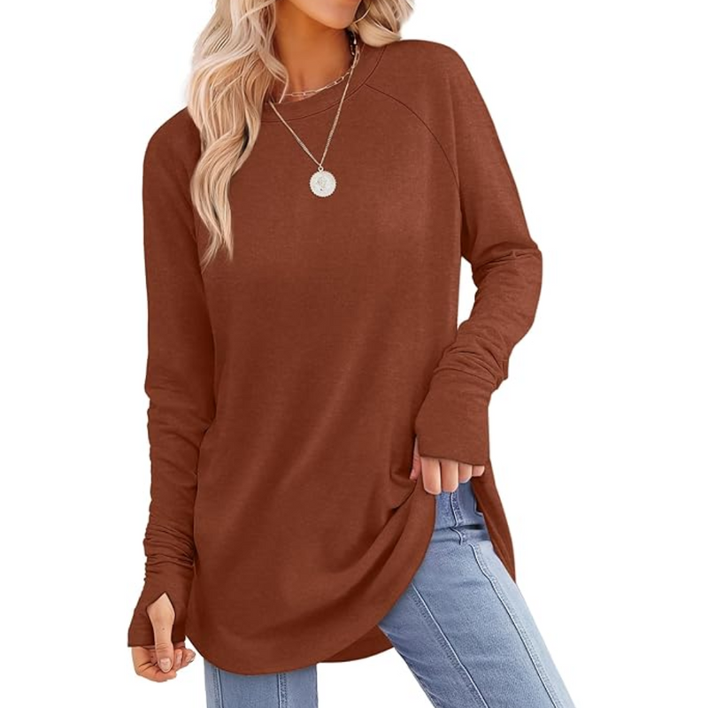 Damska długa tunika z długim rękawem z otworami na kciuki - Tamari