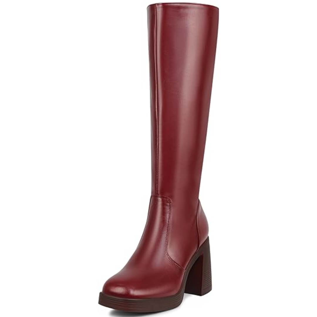 Leather Platform Boots with Block Heel - Ursula