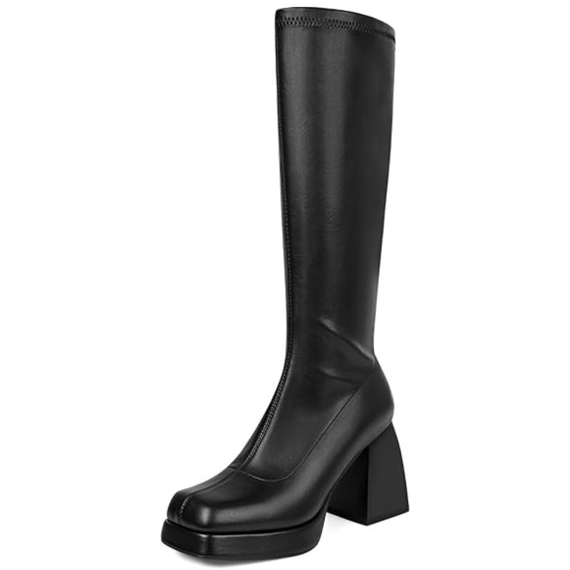 Leather Platform Boots with Block Heel - Ursula