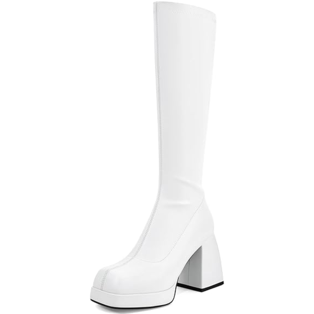 Leather Platform Boots with Block Heel - Ursula