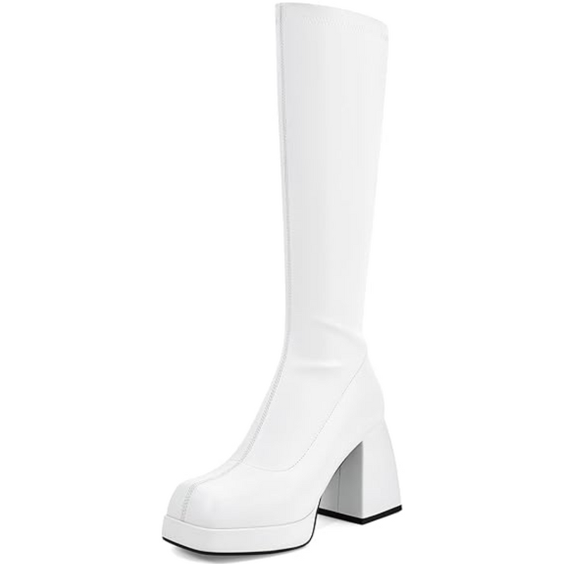 Leather Platform Boots with Block Heel - Ursula