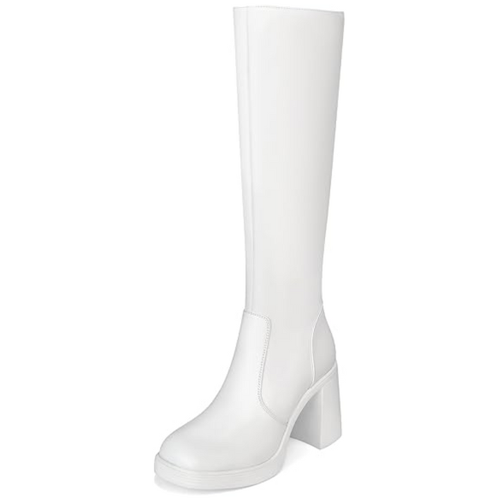 Leather Platform Boots with Block Heel - Ursula
