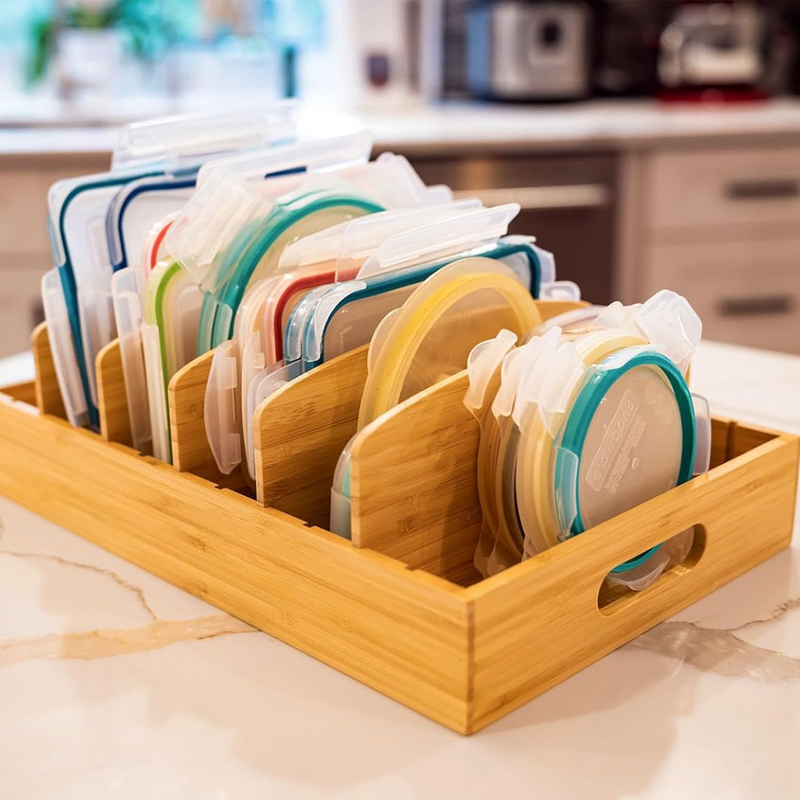 Bamboo Kitchen Organizer for Lid Storage - TopKeeper