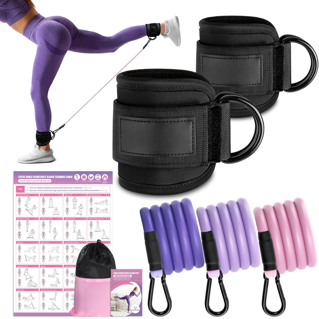Ankle Resistance Bands with Sleeves – Set for Hip and Glute Exercises