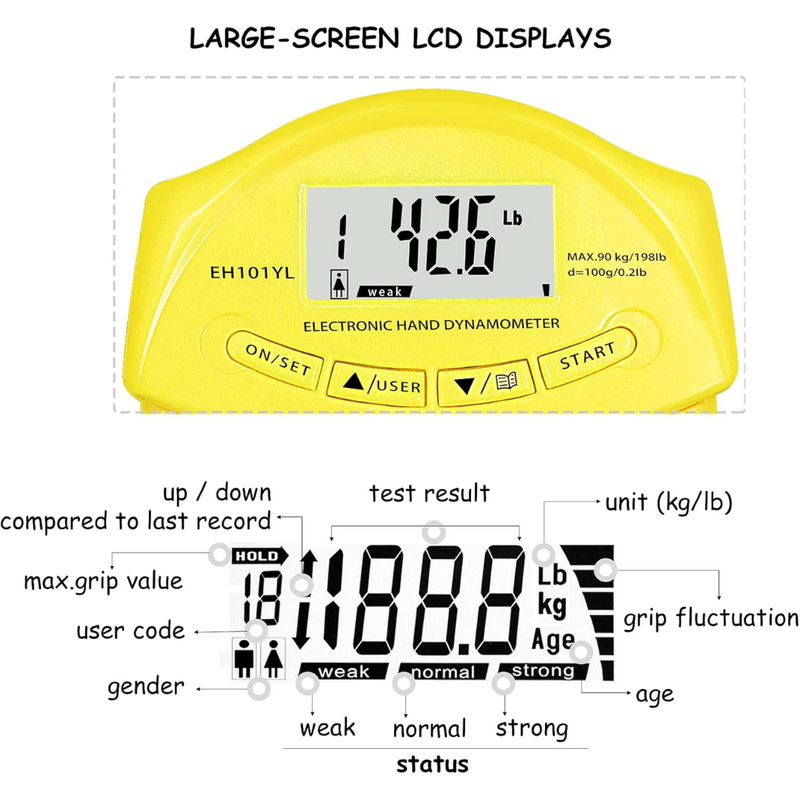Digital Hand Dynamometer Grip Strength Meter - 90Kg Capacity