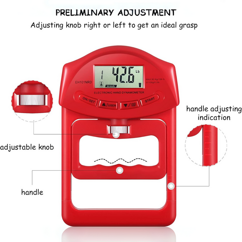 Digital Hand Dynamometer Grip Strength Meter - 90Kg Capacity