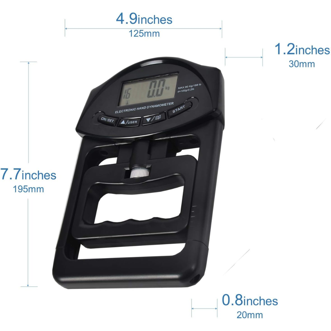 Digital Hand Dynamometer Grip Strength Meter - 90Kg Capacity