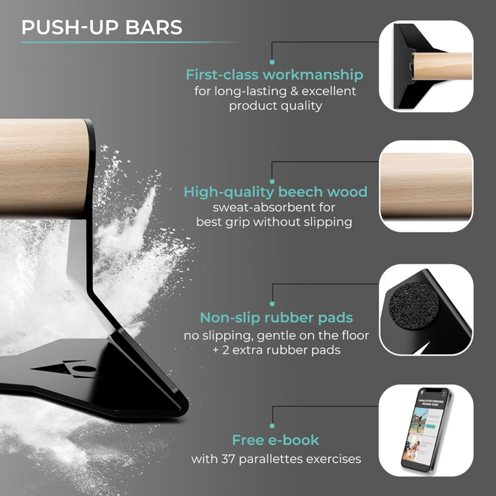 Heavy Wooden Push-Up Handles - Non-Slip Parallettes Bars
