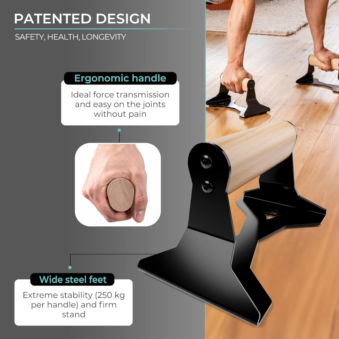 Heavy Wooden Push-Up Handles - Non-Slip Parallettes Bars