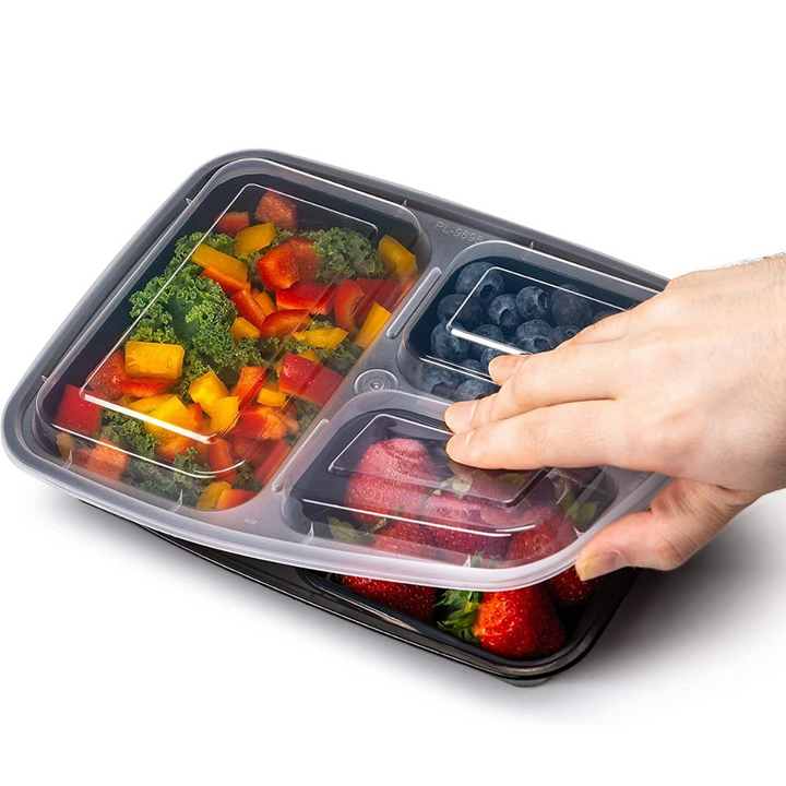 Meal Prep Containers – 3-Compartment Bento Boxes with Lid 900 ml [20 Pack]