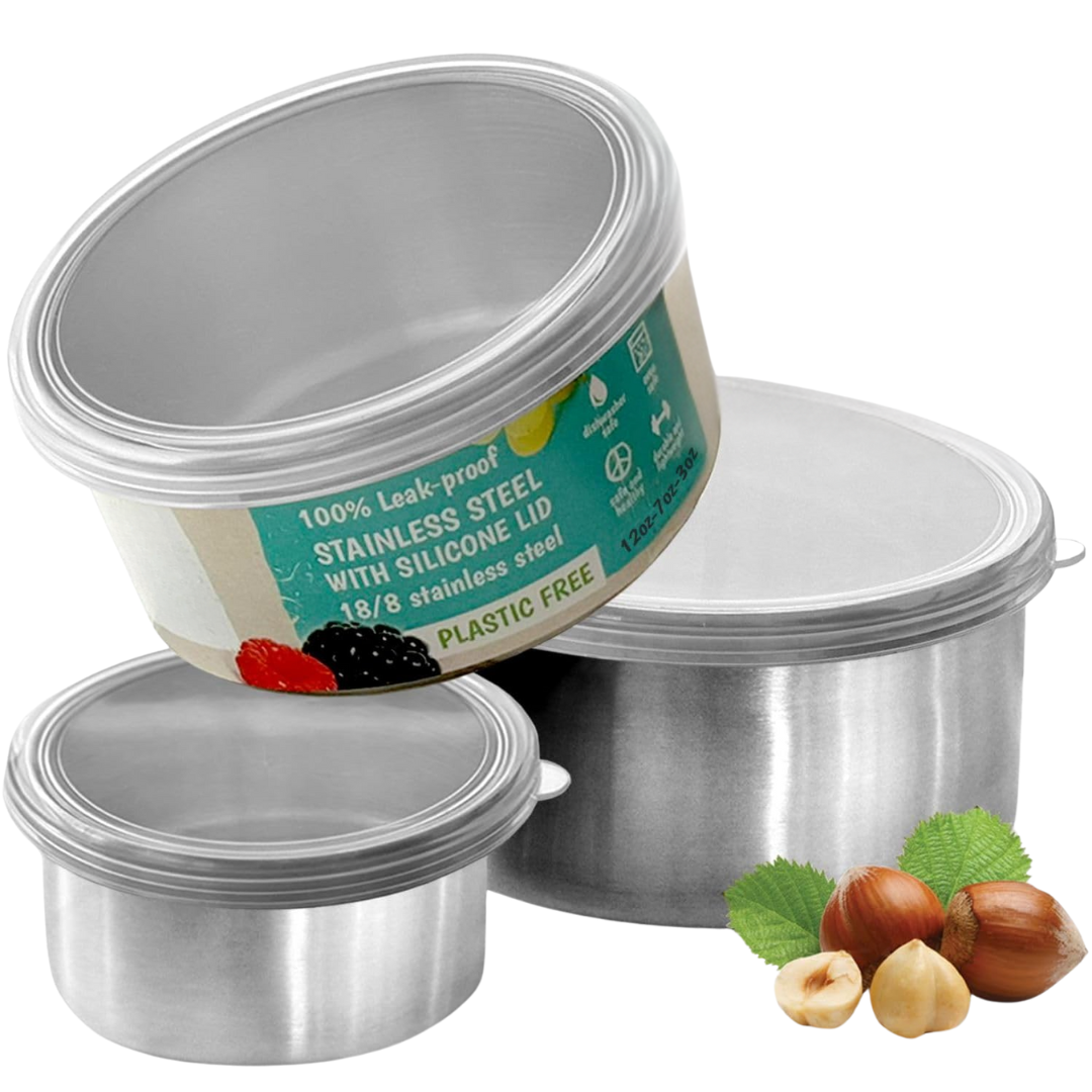 Zestaw pojemników na lunch ze stali nierdzewnej z pokrywkami – 100ml, 200ml, 400ml
