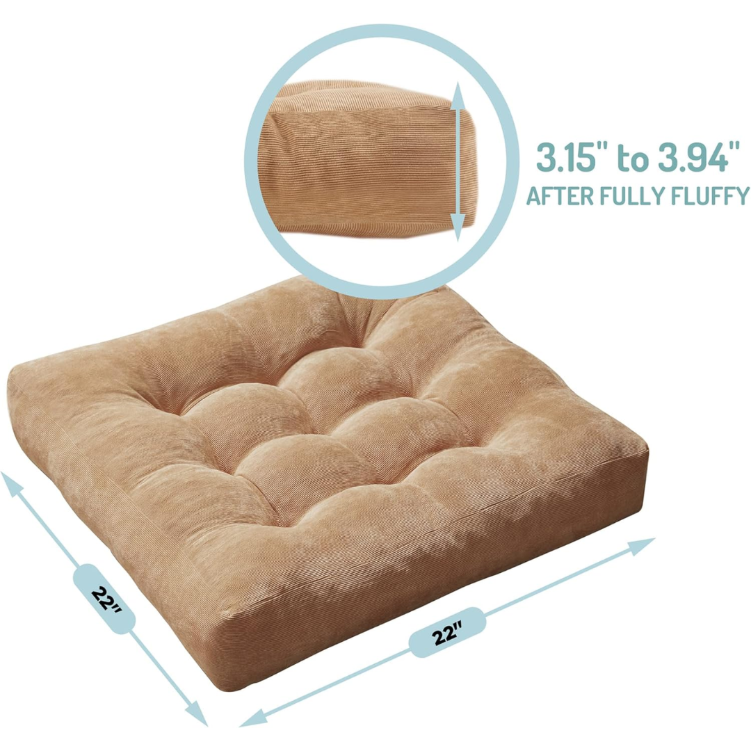 Set of 2 Meditation Cushions - Large Tufted Corduroy Cushions