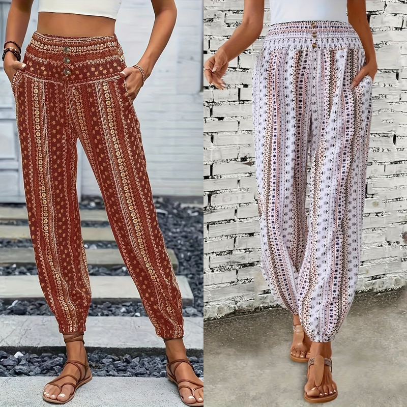 Boho Hoge Taille Damesbroek met Print & Geraffineerde Taille – Linara