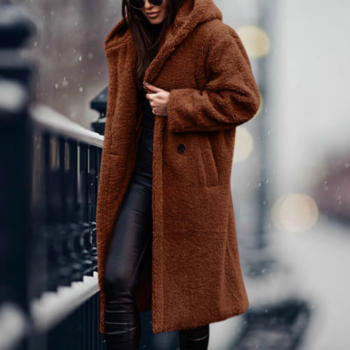 Stylish Women's Faux Fur Coat with Hood - Vivienne