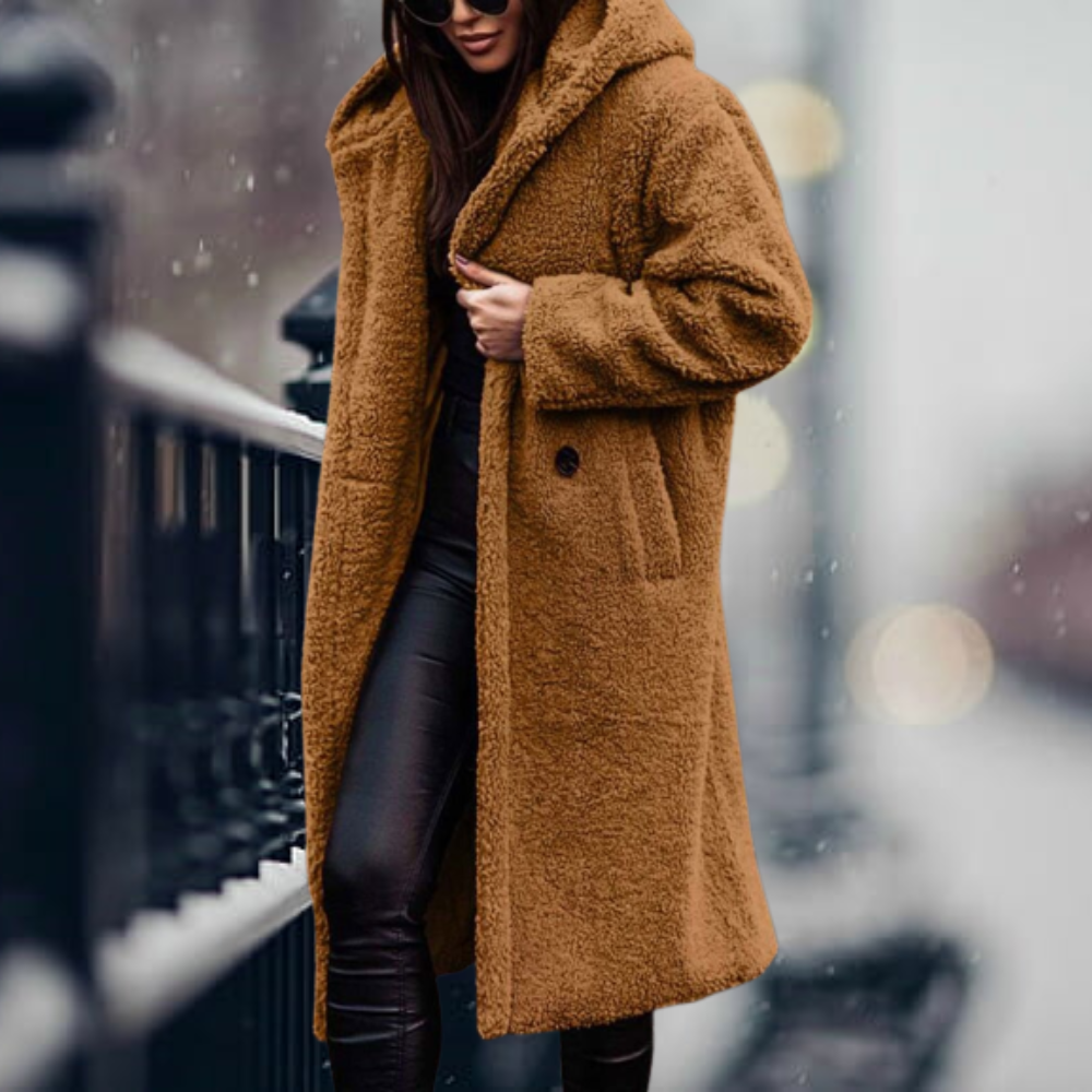 Stylish Women's Faux Fur Coat with Hood - Vivienne