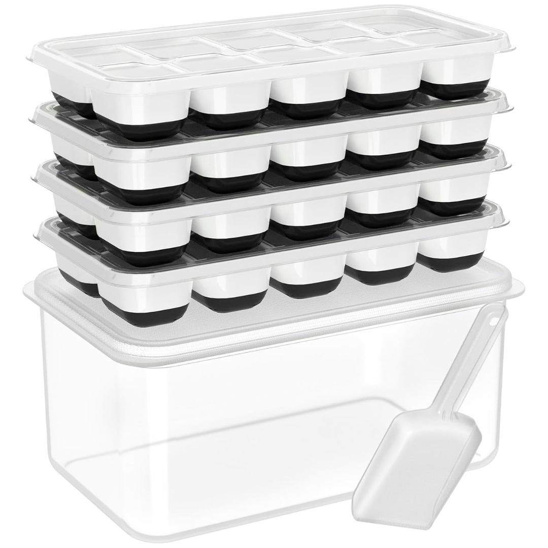 Stackable Silicone Ice Cube Trays with Storage Container