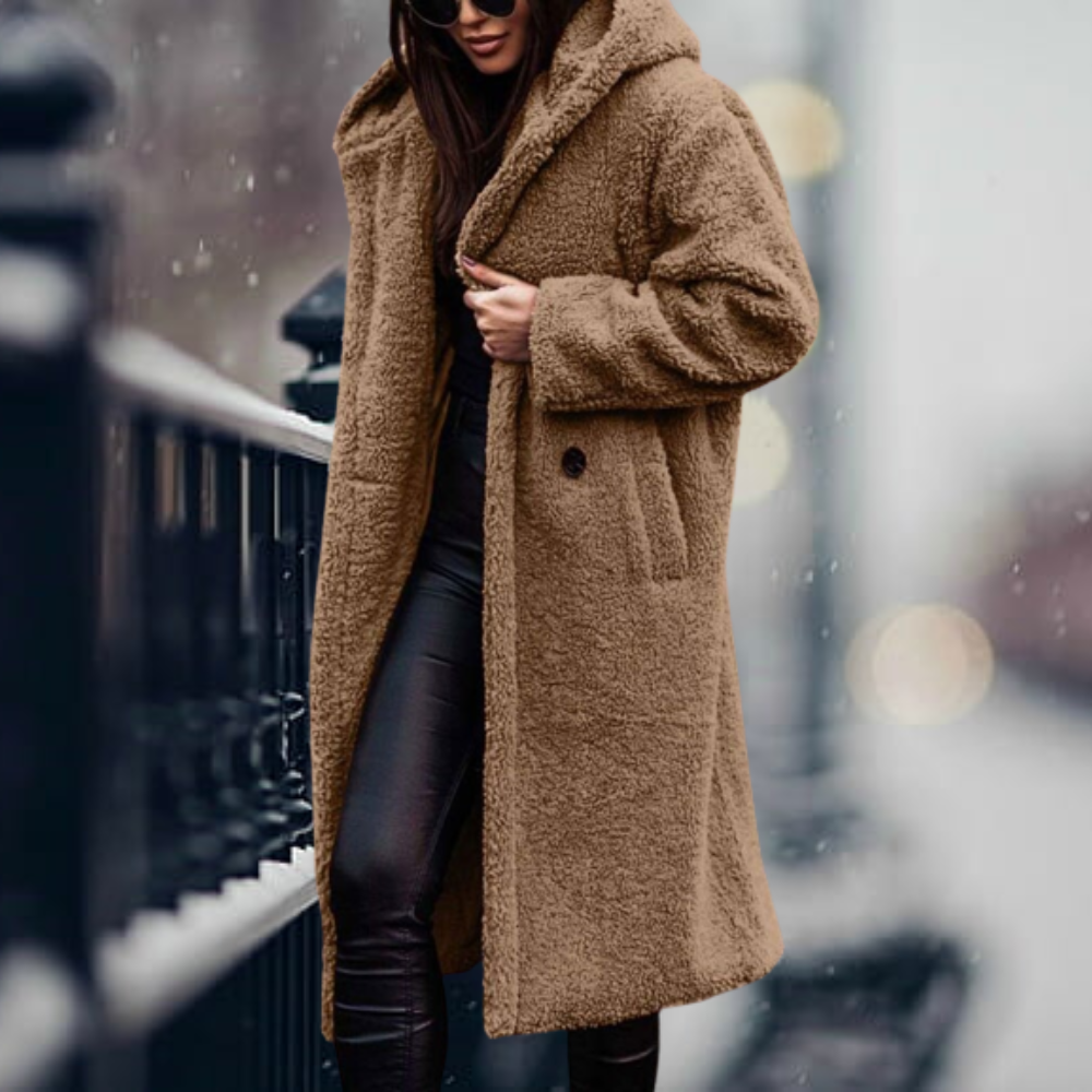 Stylish Women's Faux Fur Coat with Hood - Vivienne