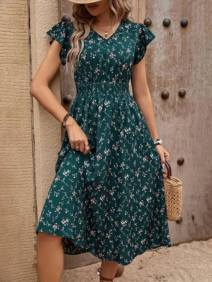 V-Neck Floral Midi Dress - Kristen