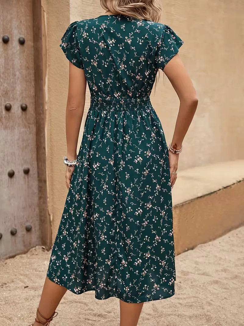 V-Neck Floral Midi Dress - Kristen
