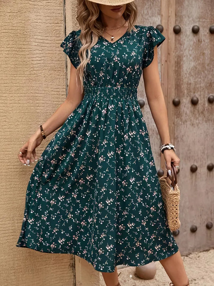 V-Neck Floral Midi Dress - Kristen