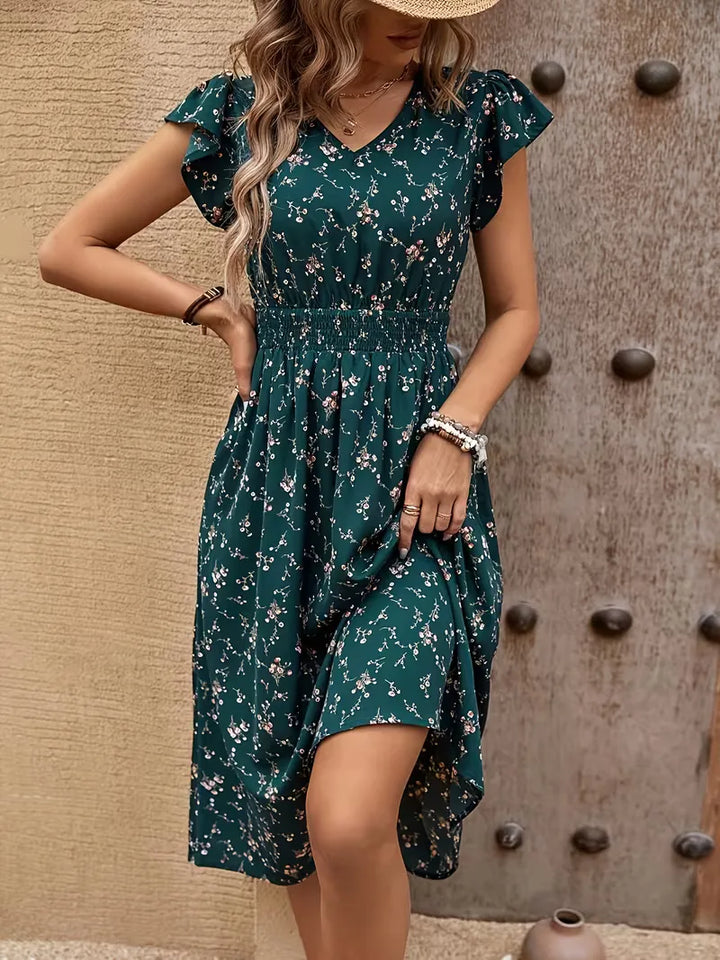 V-Neck Floral Midi Dress - Kristen