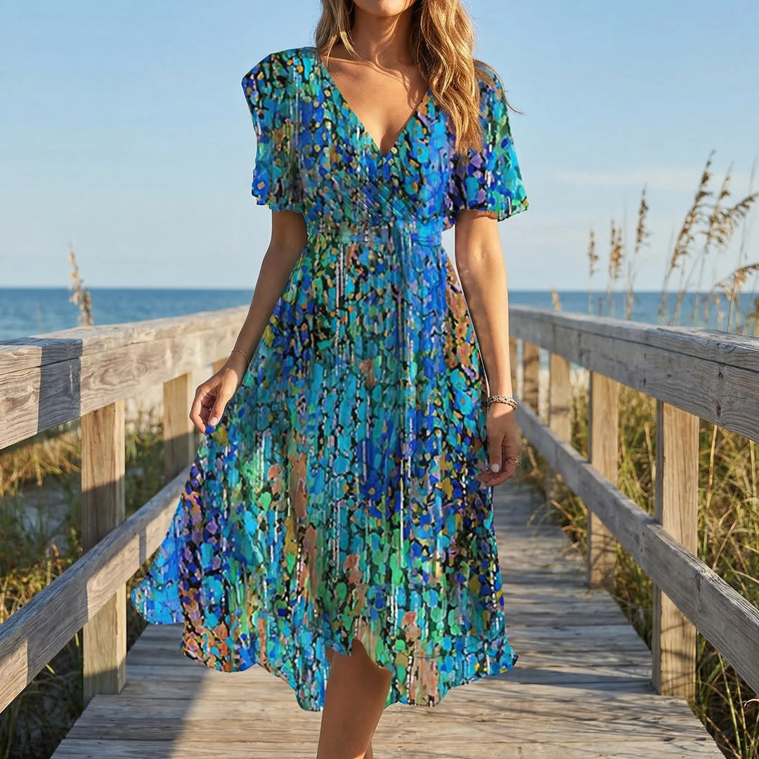 V-Neck Floral Print Midi Dress - Charlotte