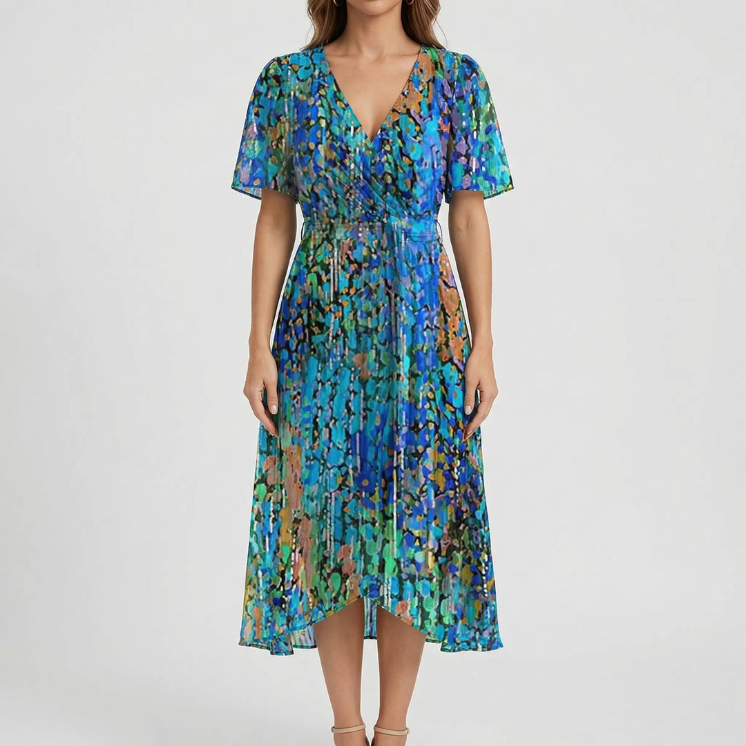 V-Neck Floral Print Midi Dress - Charlotte