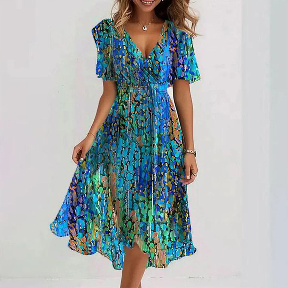 V-Neck Floral Print Midi Dress - Charlotte