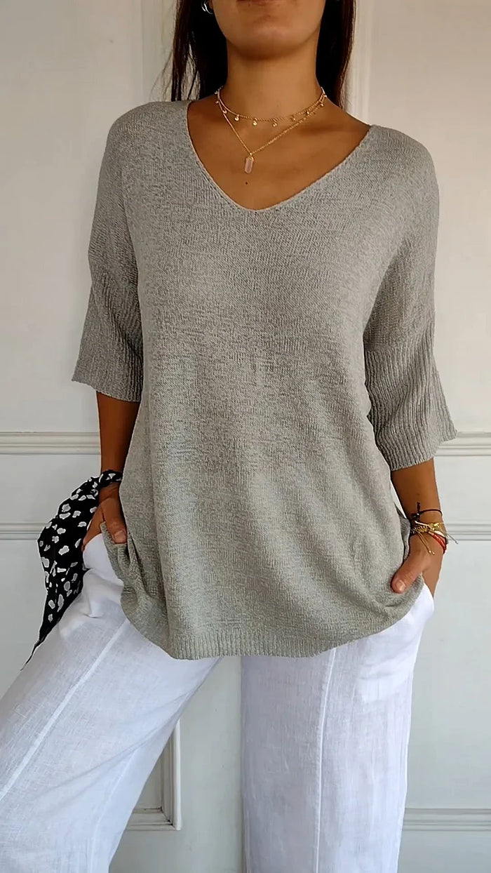 V-Neck Knit Top With Half Sleeves - Kristine