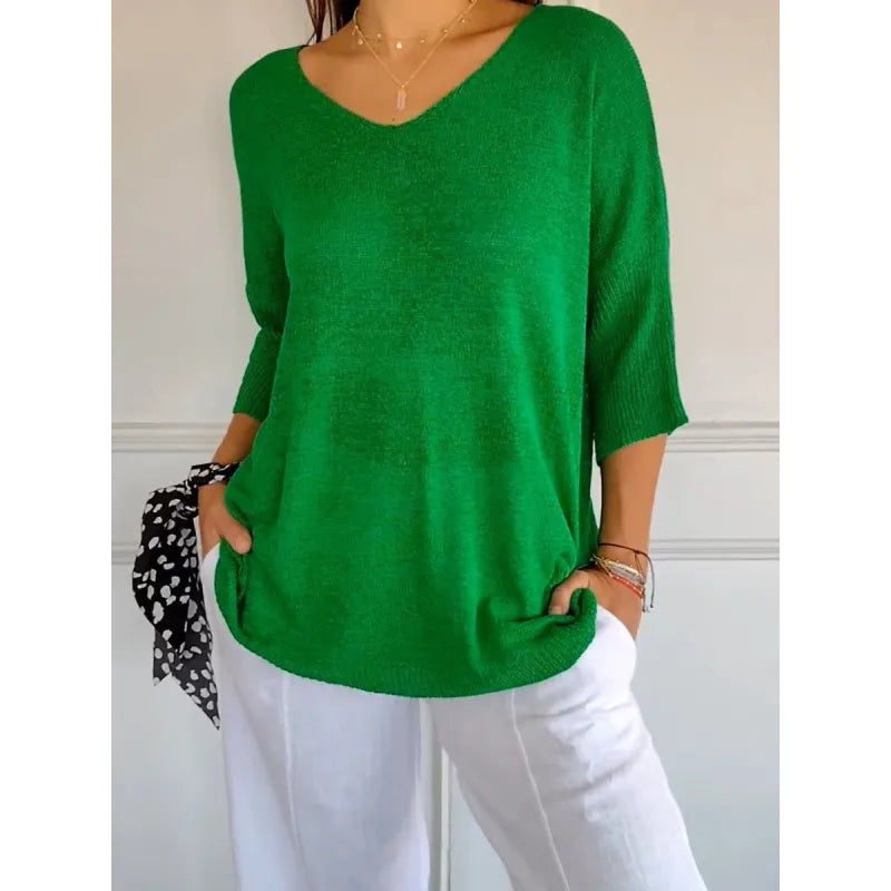 V-Neck Knit Top With Half Sleeves - Kristine