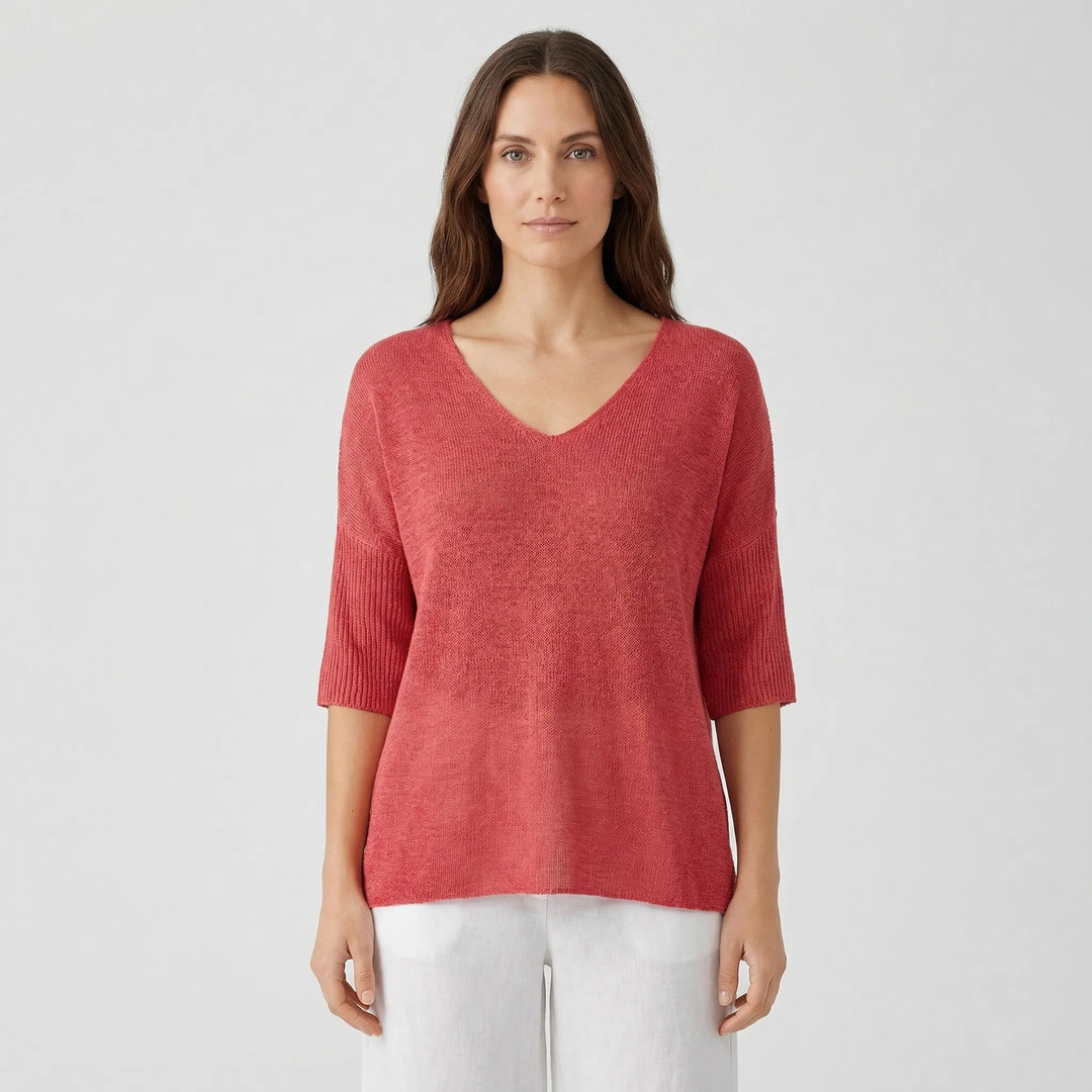V-Neck Knit Top With Half Sleeves - Kristine