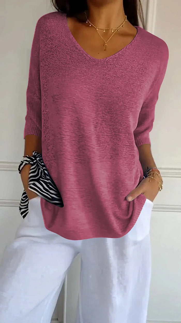 V-Neck Knit Top With Half Sleeves - Kristine