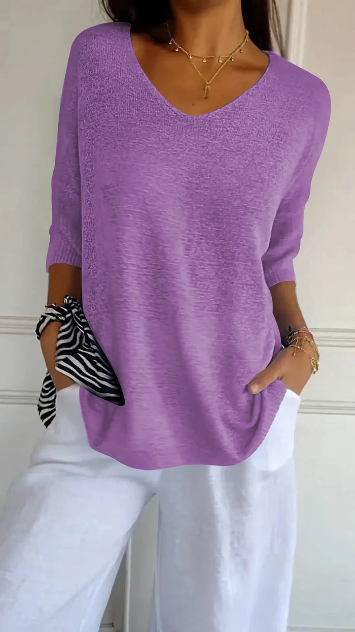 V-Neck Knit Top With Half Sleeves - Kristine