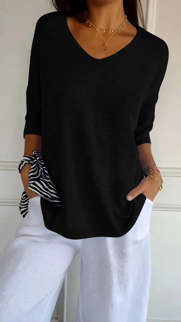 V-Neck Knit Top With Half Sleeves - Kristine