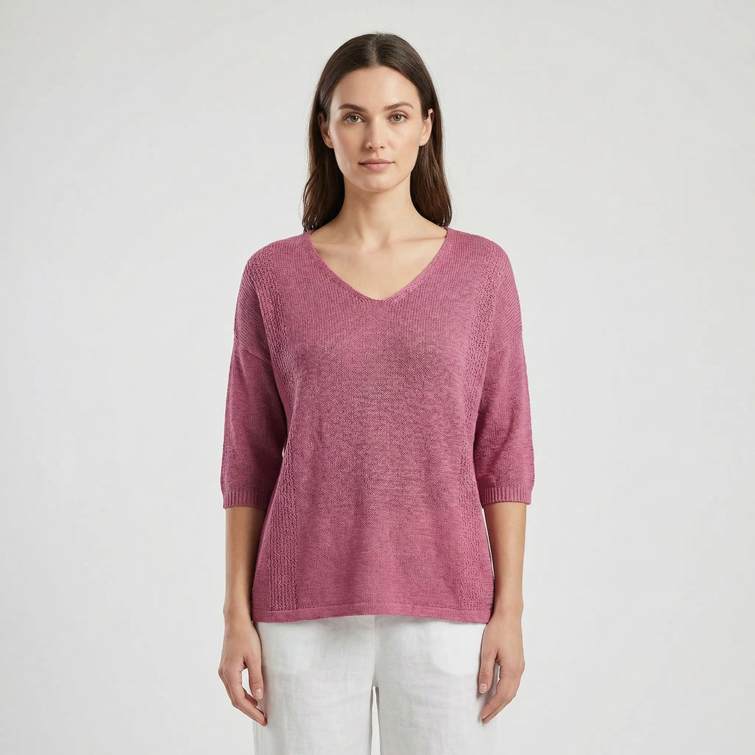 V-Neck Knit Top With Half Sleeves - Kristine