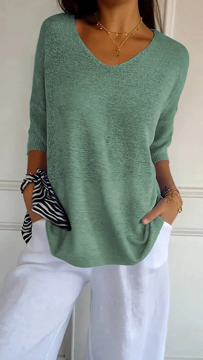 V-Neck Knit Top With Half Sleeves - Kristine