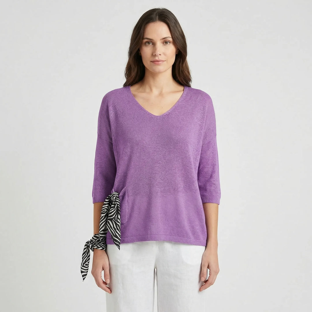 V-Neck Knit Top With Half Sleeves - Kristine