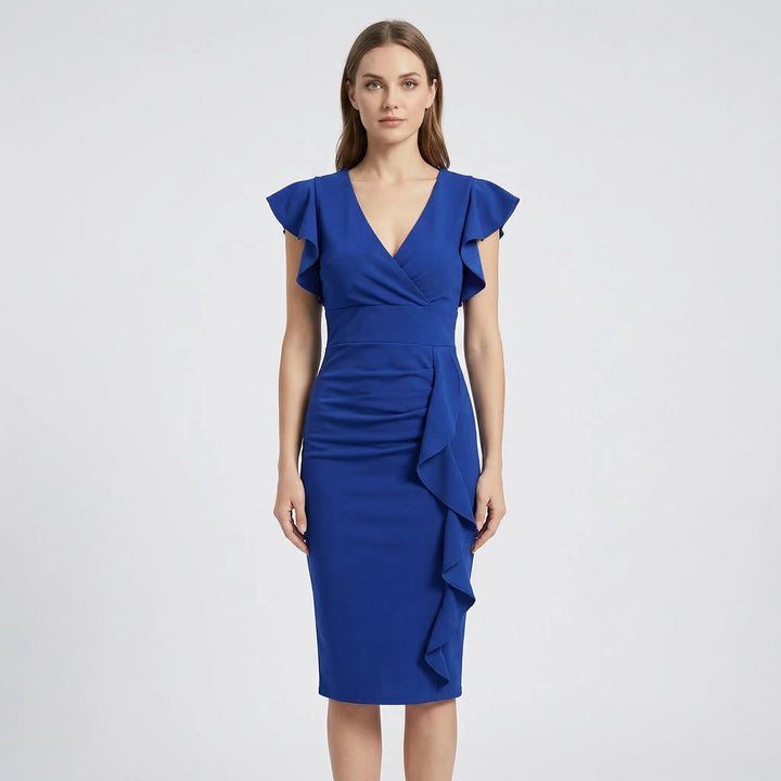 V-Neck Ruffle Midi Dress - Alma