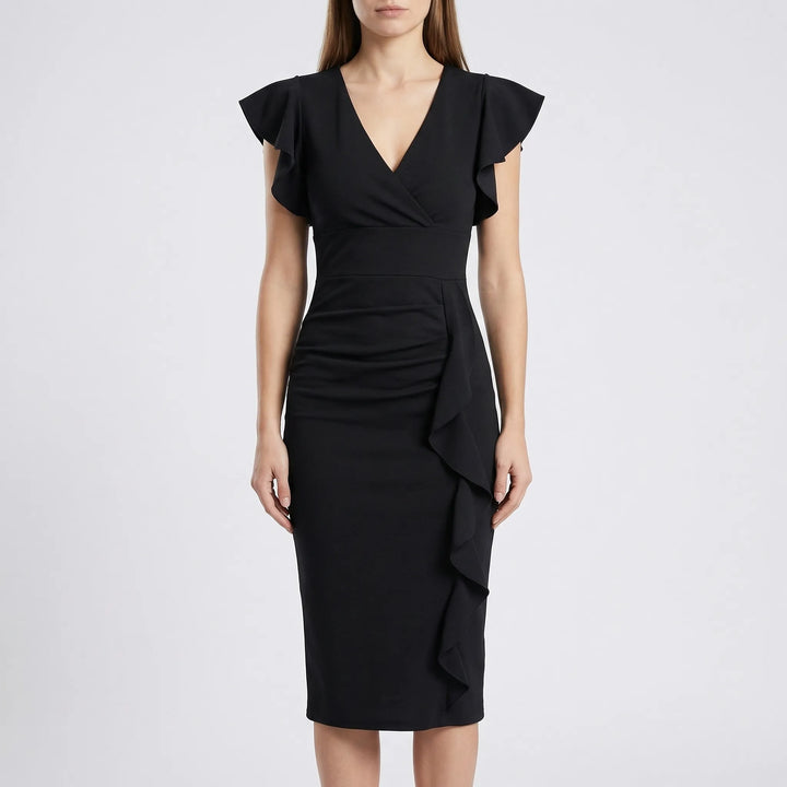 V-Neck Ruffle Midi Dress - Alma