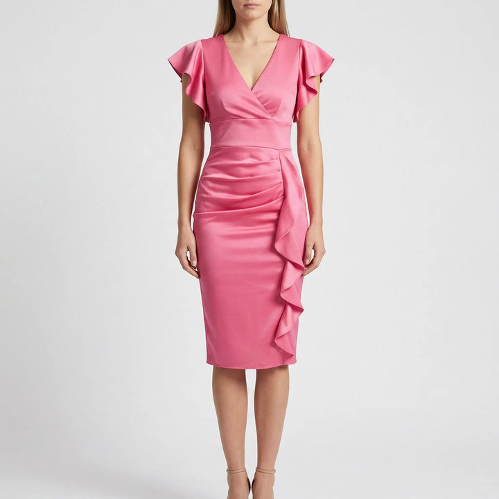V-Neck Ruffle Midi Dress - Alma