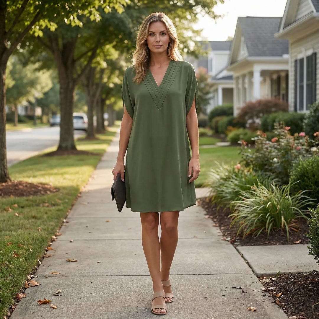V-Neck Split-Sleeve Midi Dress - Diane