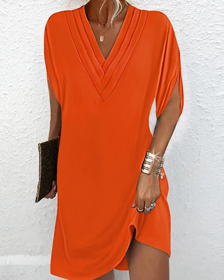 V-Neck Split-Sleeve Midi Dress - Diane
