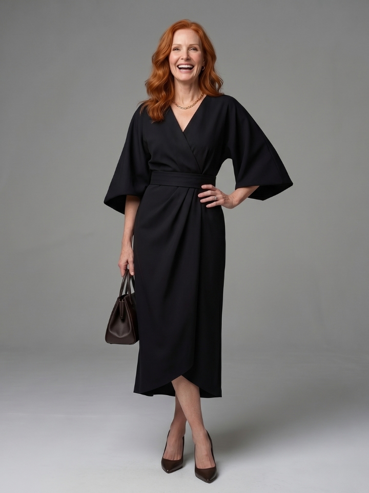 V-Neck Wrap Style Midi Dress - Violet